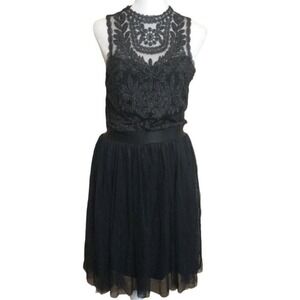 Xhilaration Witchy Romantic Black Metallic Lace Tulle Cocktail Dress Sleeveless